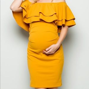 MYBUMP Maternity off shoulder ruffle fitted dress